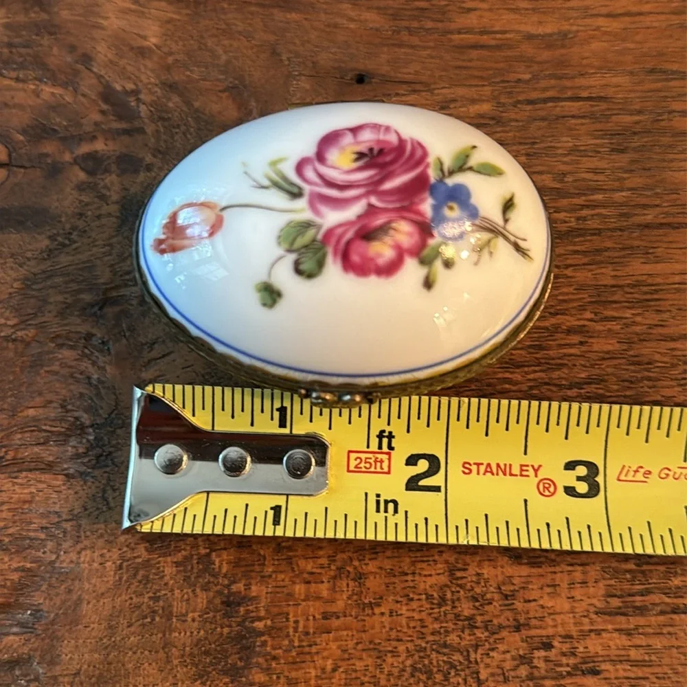 Limoges France Floral Porcelain Hinged Egg Shaped Trinket Box - Picture 8 of 13